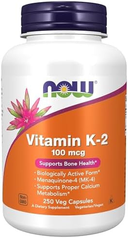 Now Foods Supplements Vitamin K2 100 Mcg Menaquinone4 (Mk4) Supports Bone Health 250 Veg Capsules