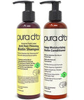 Pura D'Or Anti-Thinning Biotin Shampoo And Conditioner Natural Earthy Scent Clinically Tested Effective Results Herbal Blend Thickening Products For Women & Men Original Gold Label Set 8Oz X2