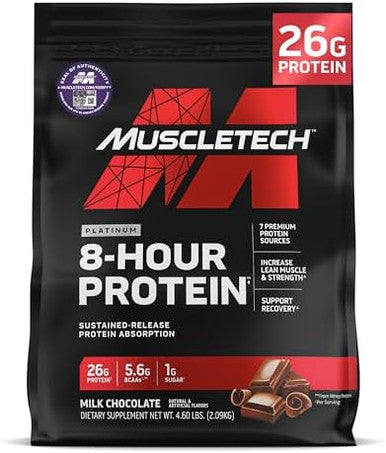 Muscletech Platinum 8Hour Protein Powder 7 Premium Protein Sources With Whey & Casein Protein For Increased Lean Muscle Strength & Improved Recovery Milk Chocolate 50 Servings
