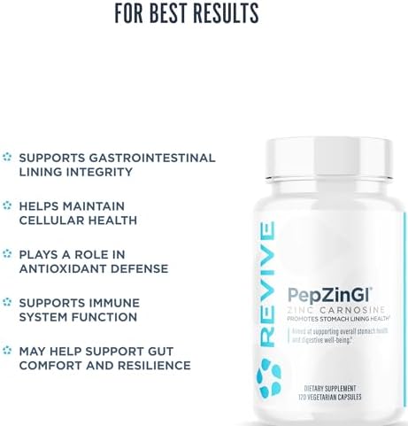 Revive Md Zinc Carnosine Supplement For Men & Women - Zinc & L-Carnosine To Support Gi Stomach Lining & Immune Health - Digestive Health Supplements Supports A Healthy Gut - 120 Vegetarian Capsules