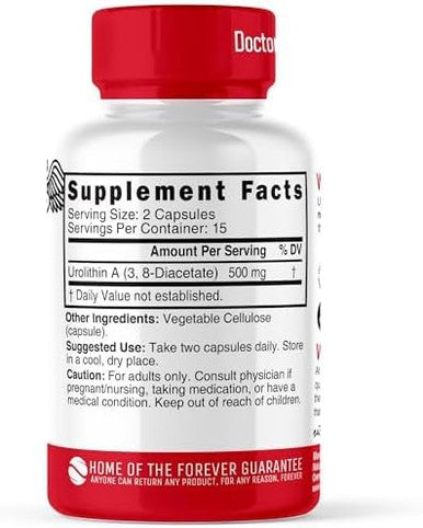 Nutri Urolithin A Supplement 500Mg - Powerful Nad+ Boost, Antioxidant, Cell Repair - 3Rd Party Tested - 500 Mg Urolithin A - 30 Vegan Capsules 2 Week+ Supply - More Effective Pomegranate Supplement