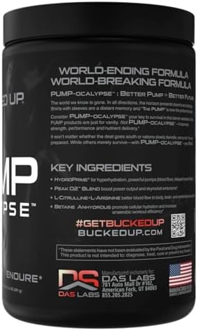 Bucked Up Pump-Ocalypse Raspberry Lemonade Nitric Oxide And L Arginine Supplement Citrulline Malate Glycerpump Ultimate N.O. Booster Lean Muscle Support Blood Flow Vascularity Hydration Endurance