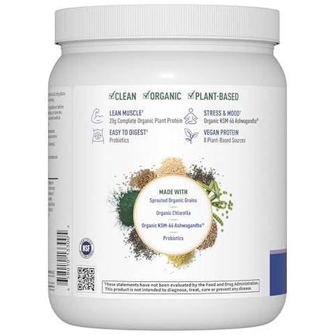 Garden Of Life - Functional Protein Stress Relief - 20G Organic Sprouted & Fermented Protein Blend - Blueberry Muffin Mood Blend For Stress Management Ashwagandha Ksm-66 Vegan - About 14 Servings