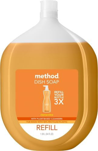 Method Gel Dish Soap Refill Clementine Recylable Bottle Biodegradable formula 54 Fl Oz (Pack of 2)