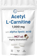 Micro Ingredients Acetyl L-Carnitine (Alcar) 1000 Mg Per Serving 240 Softgels 2-In-1 Formula With Alpha Lipoic Acid Made With Mct Oil Non-Gmo Gluten Free