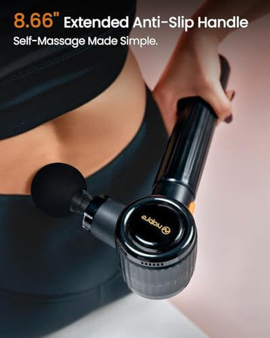 Napre Massage Gun With Extension Handle And 3 Adjustable AnglesDeep Tissue Back Massage For Neck/Shoulders/Waist/Legs/Body Pain ReliefHandheld Percussion Muscle Massager With Portable CaseBlack