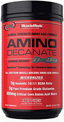 Musclemeds Amino Decanate Intra Post Workout Drink Full Spectrum Amino Acid Complex Leucine Muscle Recovery Fruit Punch 30 Servings
