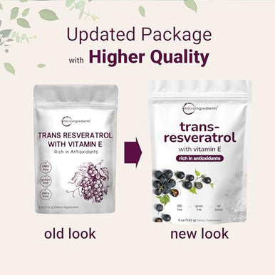 Micro Ingredients Pure Trans-Resveratrol Powder With Vitamin E 5 Ounce 2 In 1 Formula Micronized Powder For Better Absorption Premium Resveratrol Supplement Super Antioxidant