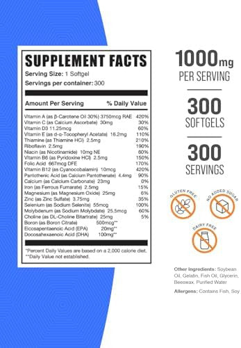 Bulksupplements.Com Multivitamin For Men Softgels - Daily Multivitamin, Multimineral Supplement, With Fish Oil - Gluten Free, 1 Men'S Multivitamin Softgel Per Serving, 90 Count (Pack Of 1)