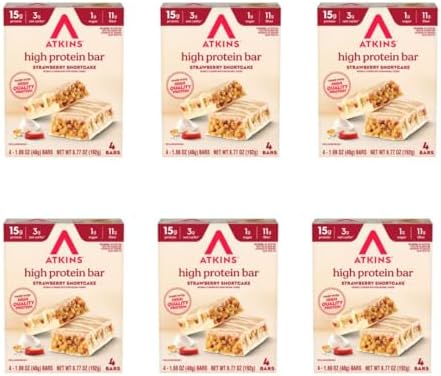 Atkins Blueberry Greek Yogurt Flavor High Protein Bar 15G Protein 3G Sugar 5G Net Carb High Fiber Snacks Keto Friendly Protein Bars 4 Count (Pack Of 6)