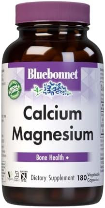 Bluebonnet Nutrition Calcium & Magnesium Bone Health Soy Gluten Nongmo Vegan Kosher Parve 180 Vegetable Capsules 60 Servings
