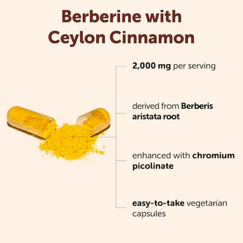 Micro Ingredients Berberine With Ceylon Cinnamon 2000 Mg Per Serving 240 Vegetarian Capsules Berberine Supplement With Chromium Picolinate & Ceylon Cinnamon Non-Gmo