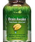 Brain Awake High Performance Booster by Irwin Naturals B Vitamins and MCT Think Clearer and Work Faster 60 Liquid Soft-Gels