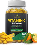 Dr. Joel'S Immune Support Vitamin C 2000 Mg - 200 Tablets - With Zinc, Elderberry, Rose Hip, Echinacea - Boosts Immune System- Made In Usa