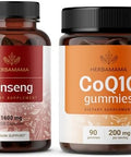 Herbamama Korean Red Ginseng And Coq10 Kit - Bundle Of Panax Ginseng Gummies & Coenzyme Q10 Gummies - Vegan Non-Gmo Gelatin- - 2 Pack