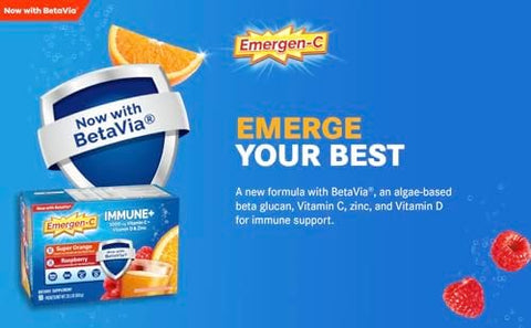 EmergenC Immune+ 1000 Mg Vitamin C + Vitamin D and Zinc (Super Orange 60 Ct/Raspberry 30Ct) 90 Packets