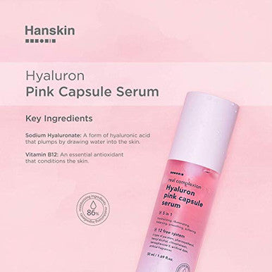 Hanskin Real Complexion Hyaluron Pink Capsule Serum With Vitamin B12 Intensive Moisture Deep Hydration Hyaluronic Acid [50Ml]