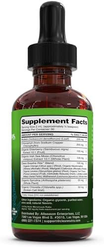 Organic Mullein Liquid Drops With Chlorophyll For Lung Detox Plus Irish Sea Moss, Spirulina, Licorice, Tart Cherry, Lobelia, Motherwort, And Elderberry For Men Women Health Supplement Vitamin