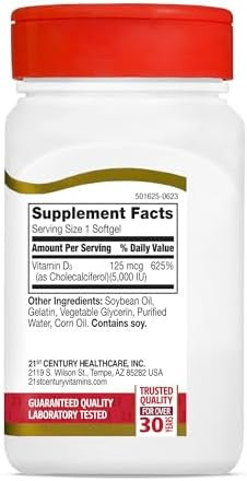 21St Century Healthcare Vitamin D3 125 Mcg (5000 Iu) Rapid Release Softgels 110 Count