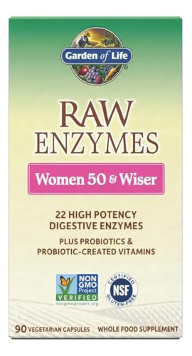 Garden Of Life 22 Digestive Enzymes For Women 50 & Over With Bromelain Papain & Lactase Plus Probiotics & Vitamins B12 Biotin & Zinc Raw Enzymes Non-Gmo Gluten-Free Vegetarian 90 Capsules