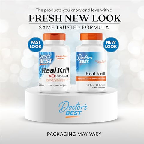 Doctor'S Best Real Krill Oil 350 Mg Supplement For Men & Women - Antarctic Krill Oil With Omega 3 Fatty Acids & Astaxanthin Natural Source Of Epa & Dha Supports Heart & Brain Health 60 Ct Softgels