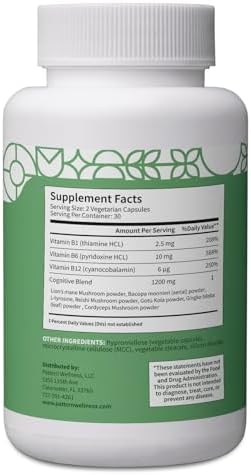 Pattern Wellness Cognitive Complex Supplement Supports Memory Focus Mental Clarity And Brain Health LionS Mane Bacopa B Vitamins 60 Vegetarian Capsules