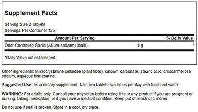 Swanson Odor-Controlled Garlic 500 Milligrams 250 Tabs (2 Pack)