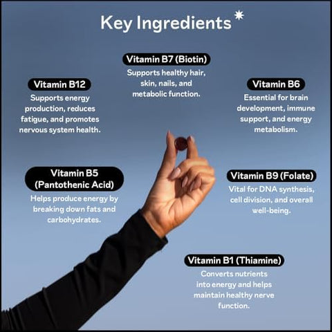 Barker Wellness Vegan BComplex Gummies Comprehensive Energy and Metabolism Boost with B1 B5 B6 B7 Biotin B9 Folate B12 SugarFree Cherry Flavor for Daily Focus and Vitality