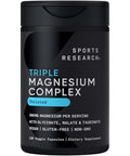 Sports Research Chelated Triple Magnesium Complex With Glycinate Taurinate & Malate (Chelamax ) For Enhanced Bioavailability - 300 Mg Per Serving Non-Gmo Certified Vegan 120 Veggie Capsules