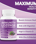 Immunity Lozenge W/Elderberry, Zinc & D3 Immune Support Supplement For Men, Women & Kids Non-Gmo, Gluten & Caffeine 60 Lozenges