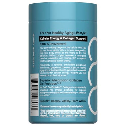Neocell Nad Resveratrol Supplement With Multi Collagen Bio-Peptides 1000Mg 60 Capsules Supports Healthy Aging & Cellular Energy