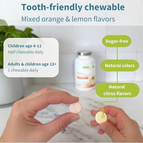 Igennus Vitamin C Chewable 250500mg Gentle and Buffered for Kids and Adults Optimized Absorption with Sodium Ascorbate and Ascorbic Acid Sugar Free Natural Orange and Lemon Flavors 120 240 Servings