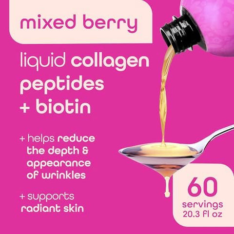Zena Nutrition Liquid Collagen Peptides And Biotin Mixed Berry 20.3 Fl Oz + Organic Super Greens Fruit & Veggies Supplement 180 Capsules