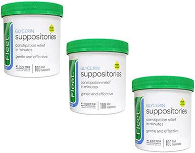 Fleet Glycerin Suppositories Adult Laxative 100 Count (Value Pack Of 3)