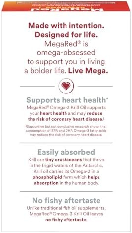Megared Ultra Strength 1000Mg Omega3 Krill Oil Supplement With Epa/Dha Astaxanthin & Phospholipids No Fish Oil Aftertaste Supports Heart Brain Joint And Eye Health 60 Count Softgels (3 Pack)