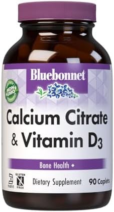 Bluebonnet Nutrition Calcium Citrate & Vitamin D3 Bone Health Nongmo Kosher Parve Gluten Soy 90 Caplets 22.5 Servings