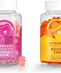 IvyBears Glow and Hair Pack for Women Hair Vitamin + Glow Tanning Gummies Vegan Gummies with Biotin Collagen Keratin and BetaCarotene Hair Growth and Natural Tan Support 60 ct Each