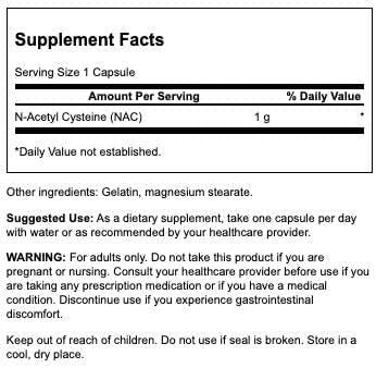 Swanson NAC N-Acetyl Cysteine - Antioxidant Anti-Aging Respiratory Liver Support - Amino Acid Supplement 1000 mg 60 Capsules
