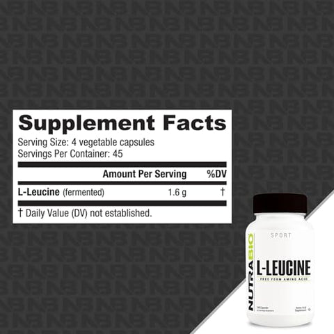 Nutrabio L-Leucine Supplement - Optimal Amino Acid For Muscle Growth & Recovery - Naturally Fermented Free Form Leucine Amino Acids Supplement- Vegan Non-Gmo Gluten Free - 400Mg 180 Capsules