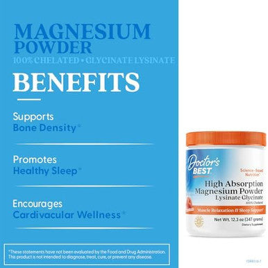 Doctor'S Best High Absorption Magnesium Powder (Peach Flavored) 100% Chelated Traccs Not Buffered Headaches Muscle Vegan Peach Flavor 12.3 Ounce (Pack Of 1)