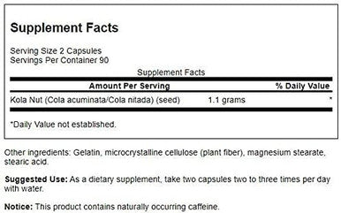 Swanson Full Spectrum Kola Nut Energy Mental Physical Performance Support 550 Milligrams 180 Capsules (4 Pack)