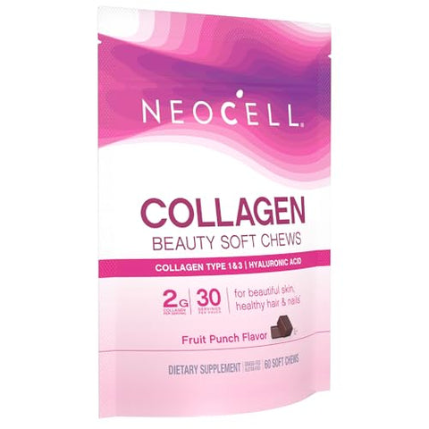 Neocell Collagen Beauty Soft Chews With Vitamin C And Hyaluronic Acid For Hair Skin And Nail Health Fruit Punch Soft Chews 60 Count 1 Bag