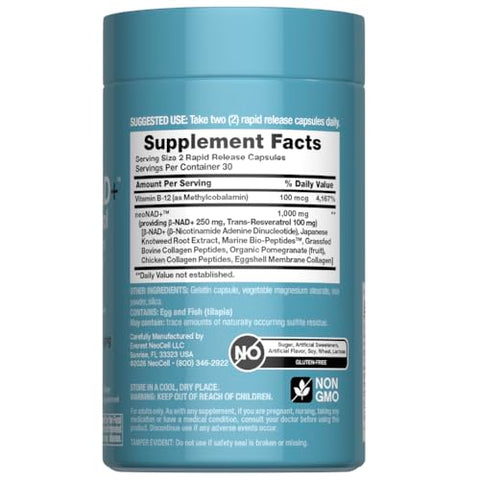 Neocell Nad Resveratrol Supplement With Multi Collagen Bio-Peptides 1000Mg 60 Capsules Supports Healthy Aging & Cellular Energy
