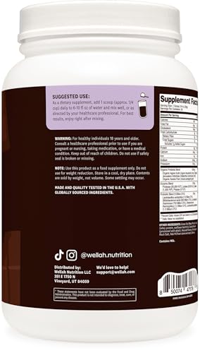 Wellah Grass-Fed Whey Protein Isolate Powder (Dark Chocolate) 30 Servings - With Prebiotics Enzymes & Probiotics 20G Of Protein 100 Calories Naturally Sweetened