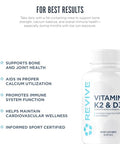 REVIVE MD Vitamin D3 and K2 Supports Bone Health and Muscle Strength K2 and D3 Vitamin Supplement for Women and Men Health and Brain Function