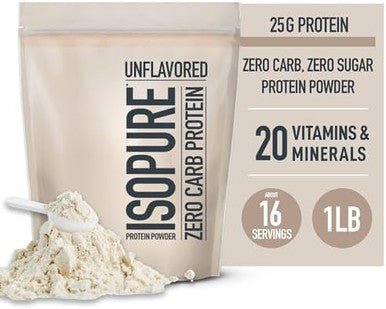Bundle Of Isopure Unflavored Whey Protein Isolate 25G Protein Zero Carb 16 Servings 1 Pound (Packaging May Vary) + Collagen Peptides Powder 14 Servings Unflavored With Vitamin C With Biotin