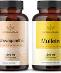 Herbamama Ashwagandha And Mullein Kit - Bundle Of 1500 Mg Ashwagandha Root & 1200 Mg Mullein Leaf Capsules 100 Caps - Vegan Non-Gmo Sugar & Alcohol- - 2 Pack