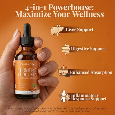 Caregem Turmeric Curcumin & Milk Thistle Liquid Drops For Liver Health 2 Fl Oz