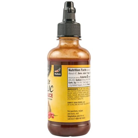 Simply Asia Hot Sauce, Black Garlic, Sweet and Savory Heat Made with Red Pepper and Black Garlic for Noodles, Rice, Stir-Fry, Wings, Yakitori, Chicken, Beef, Veggies, and More, 8 fl oz