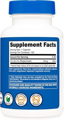 Nutricost Iron Bisglycinate Supplement (25Mg) 240 Capsules From Ferrous Bisglycinate Chelate Nongmo & Gluten